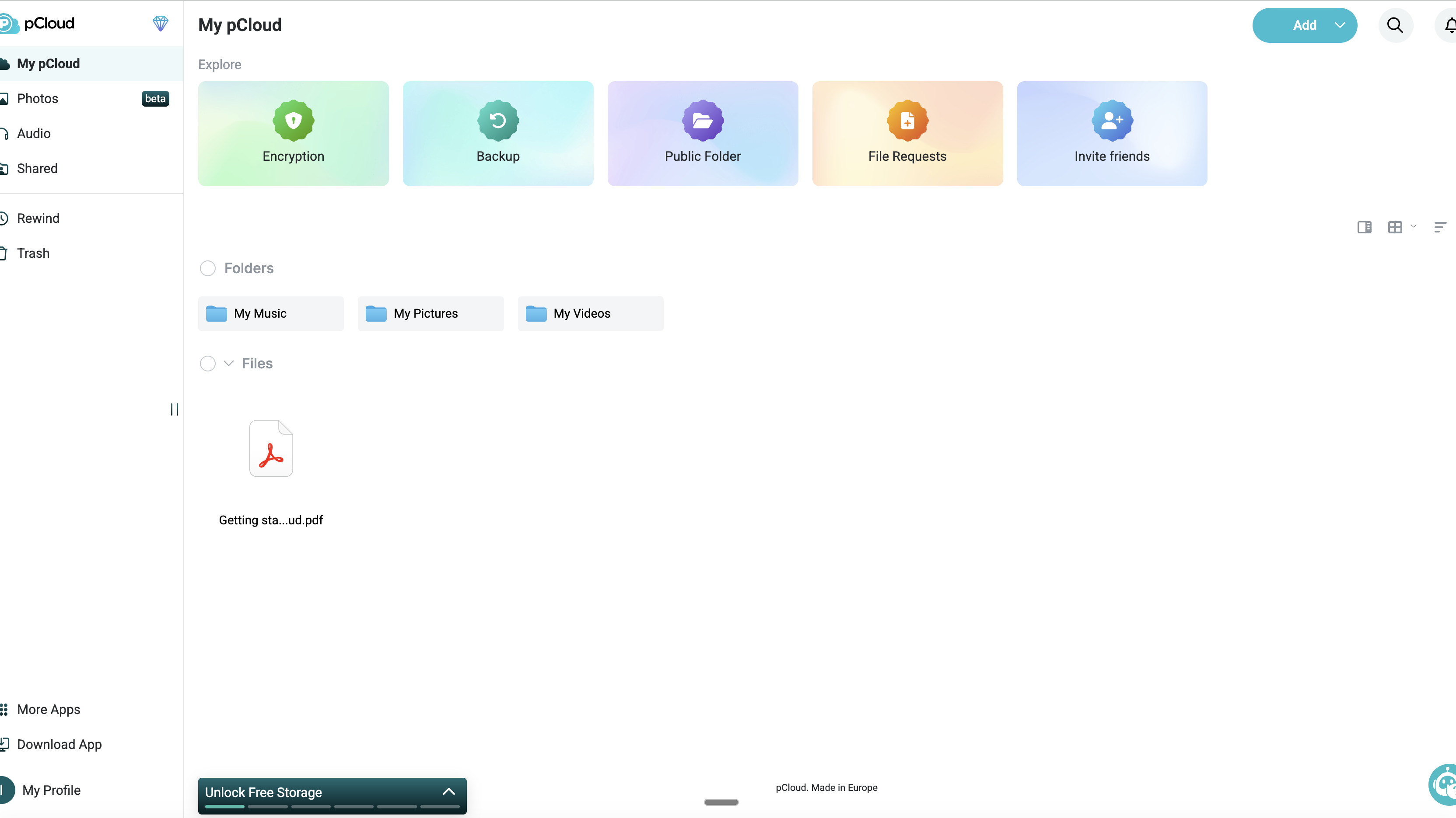 pCloud cloud storage interface